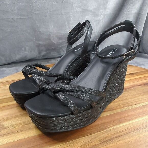 Torrid Strappy Raffia Platform Wedges Black Sz 9.5 WW NWOT or‎ BOX - Picture 1 of 16